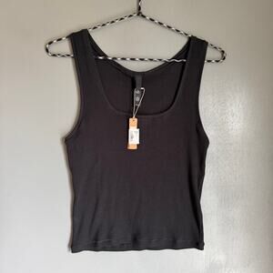 SKIMS Women's 2X Black Cotton Rib Tank Top NEW WITH TAGS Athleisure Basics Crop